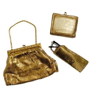 Whiting & Davis Purse ‘50s Shimmering Gold Mesh Evening Wallet Eyewear Case Set